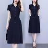 Plus Size Short Sleeve Dress Stylish Mother's Attire for Middle-Aged and Elderly Women Summer Waist-Fitted Slimming Skirt
