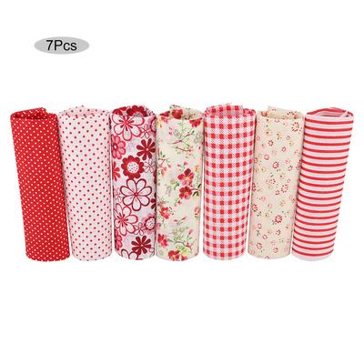 7pcs Cotton Fabric Square Flower Pre Cut DIY Patchwork Cloth Red Flower Series(25 * 25 Cm)