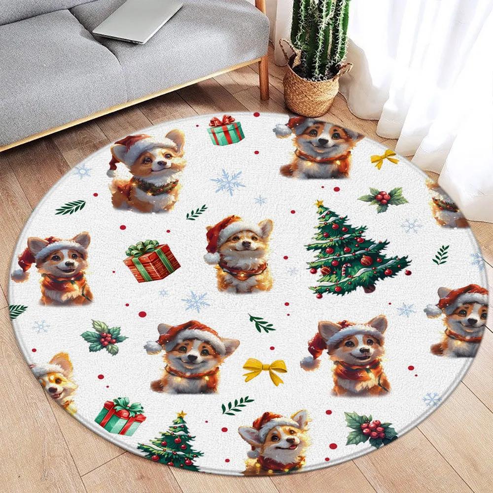 Cartoon Christmas Dinosaur Round Carpet Snowman Xmas Tree Cartoon Animal Kids Mat Home Living Room Bedroom Decorative Floor Rugs