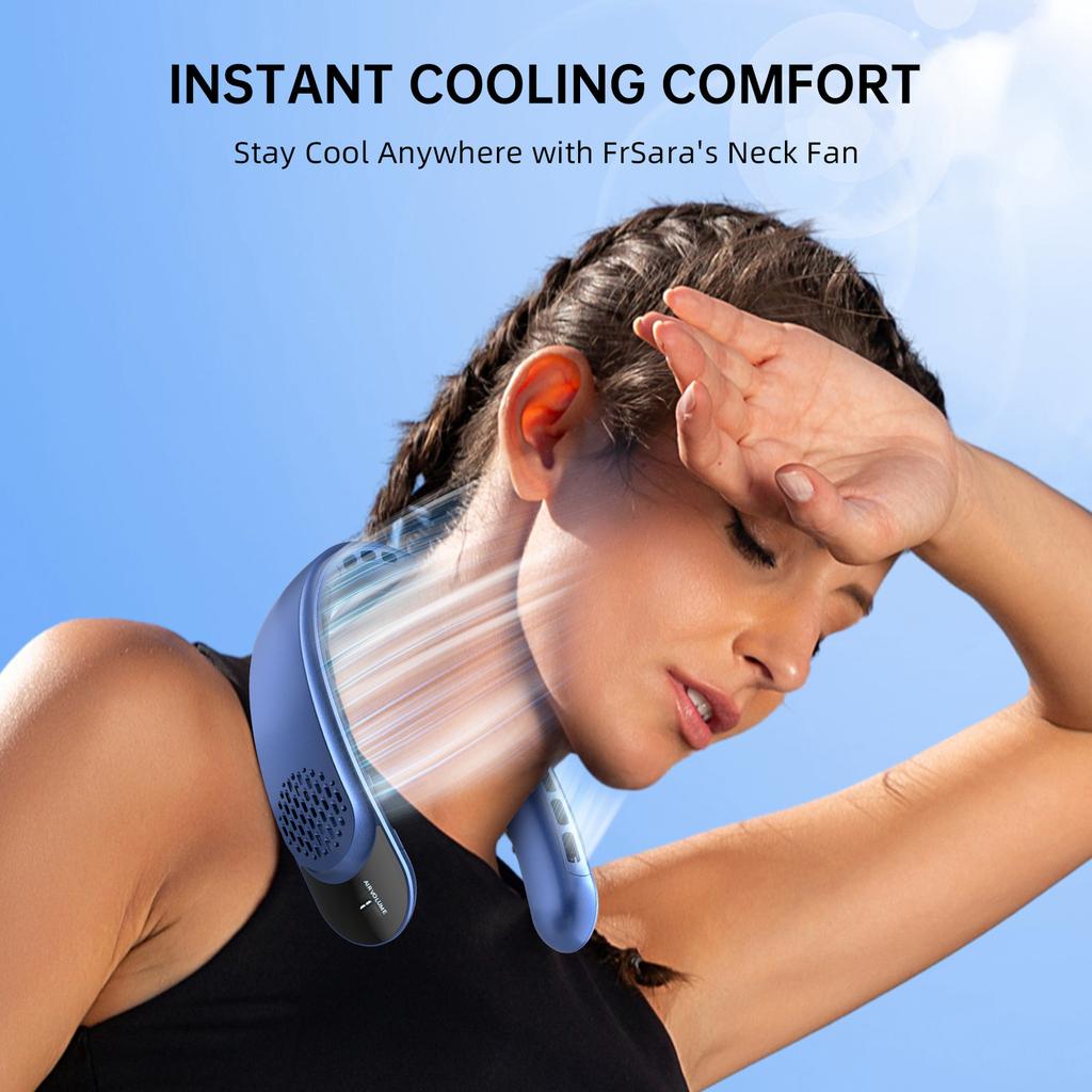 3 Geschwindigkeiten Nackenventilator, 4000mAh Wiederaufladbar, LED-Anzeige, 360° Luftstrom, Leicht, Leise Leistungsstark Tragbarer Ventilator für Reisen Outdoor