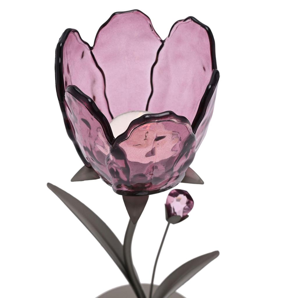 Hestia Enkeltstearinlysholder med plommefarget glass på taupe base