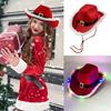 Fashion Santa Claus Party Christmas Luminous Cowboy Hat Western Red Felt Hats Wide Brim Cowgirl Hat Jazz Hat for Women Men