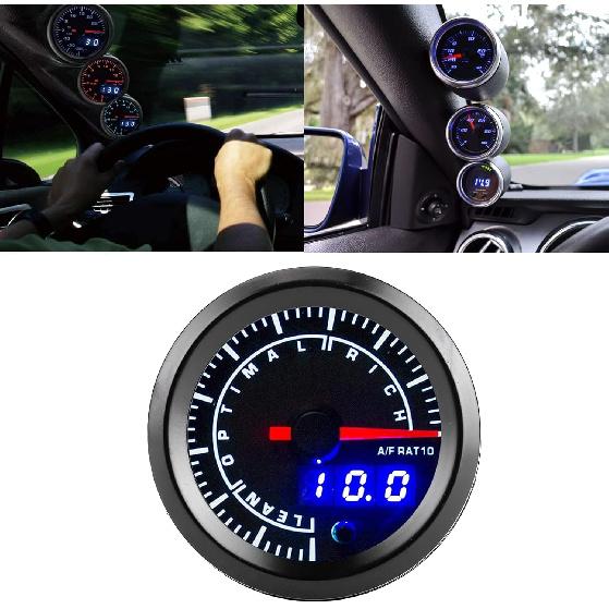 Acouto Air/Fuel Ratio Gauge - 2.5in 12V AFR Gauge with High Accuracy and Adjustable Warning Setting for Car