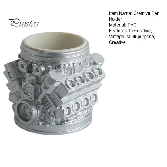 Unique Men Gift Engine Model Pen Pencil Holder, Creative Desk Organizer for Home Office, Hard Industrial Texture Decor Desktop Stationery Storage Car