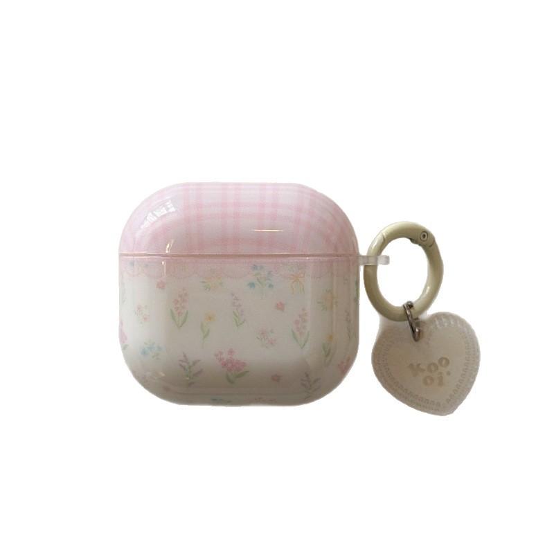 Pink plaid milky white floral AirPods 1 generation earphone case for Apple earphones AirPods 1 /Pro1