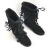 Minnetonka Fransen-Mokassinstiefel 6 23 schwarzes Wildleder(GEBRAUCHT)
