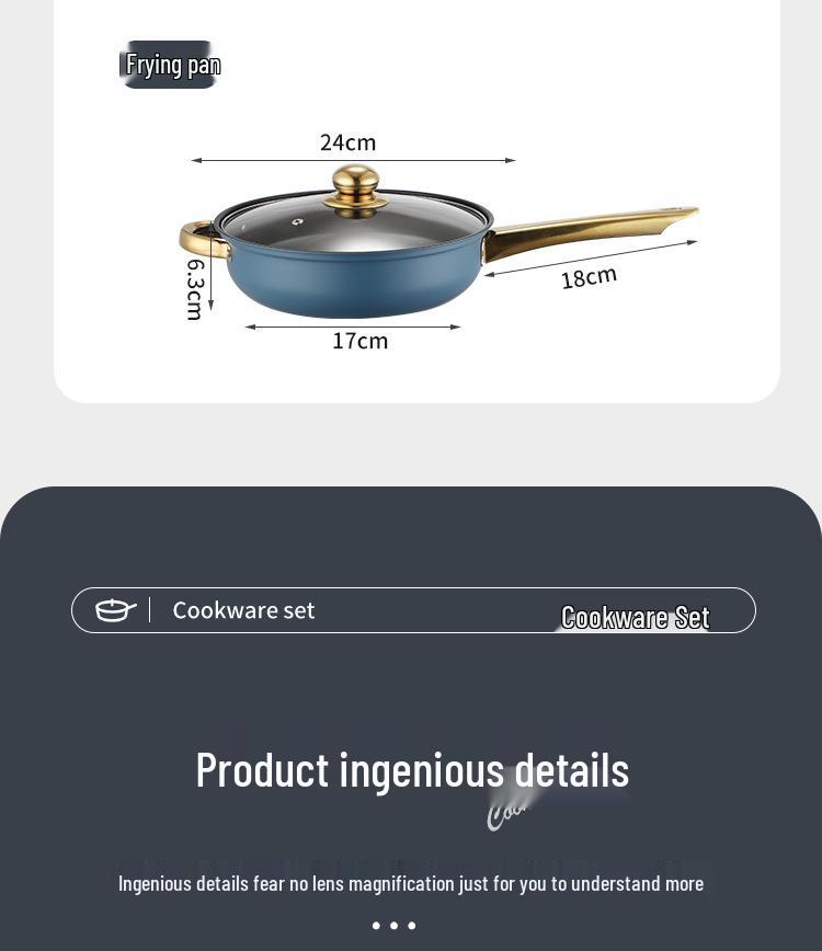 12dílná nepřilnavá sada nerezového nádobí se zlatě pokovenými rukojeťmi