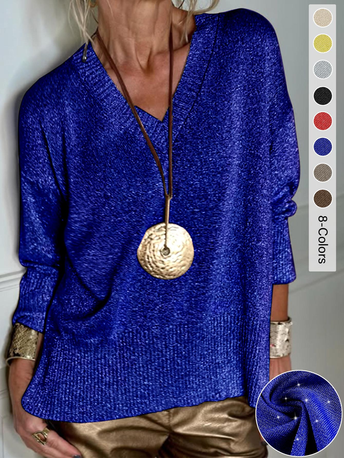 European & American Elegant Women s Loose V-Neck Knit Top - Plus Size 2XL