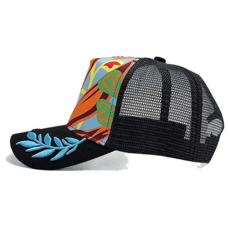 Colorful Leaf Embroidered Mesh Baseball Cap Outdoor Breathable Protection Sun