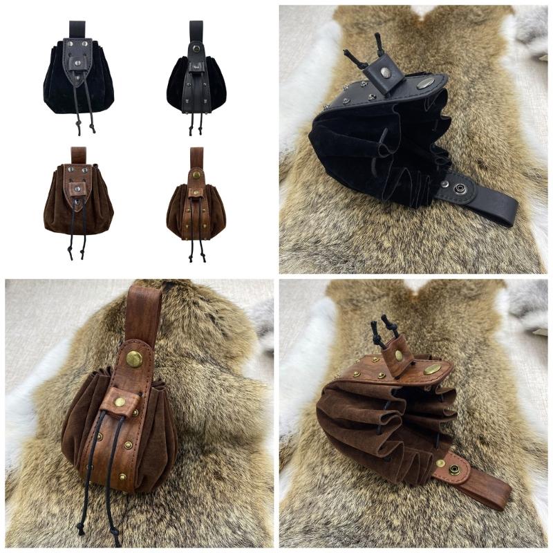 Medieval Leather Belt Pouch Drawstring Bag Cosplay & Halloween Party Accessory