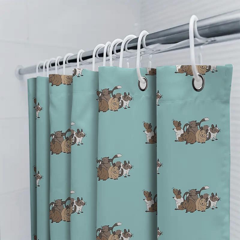 Badezimmervorhang Niedliche Tiere Muster Waschbarer Duschvorhang Set Heimdekoration Wasserdichtes Gewebe