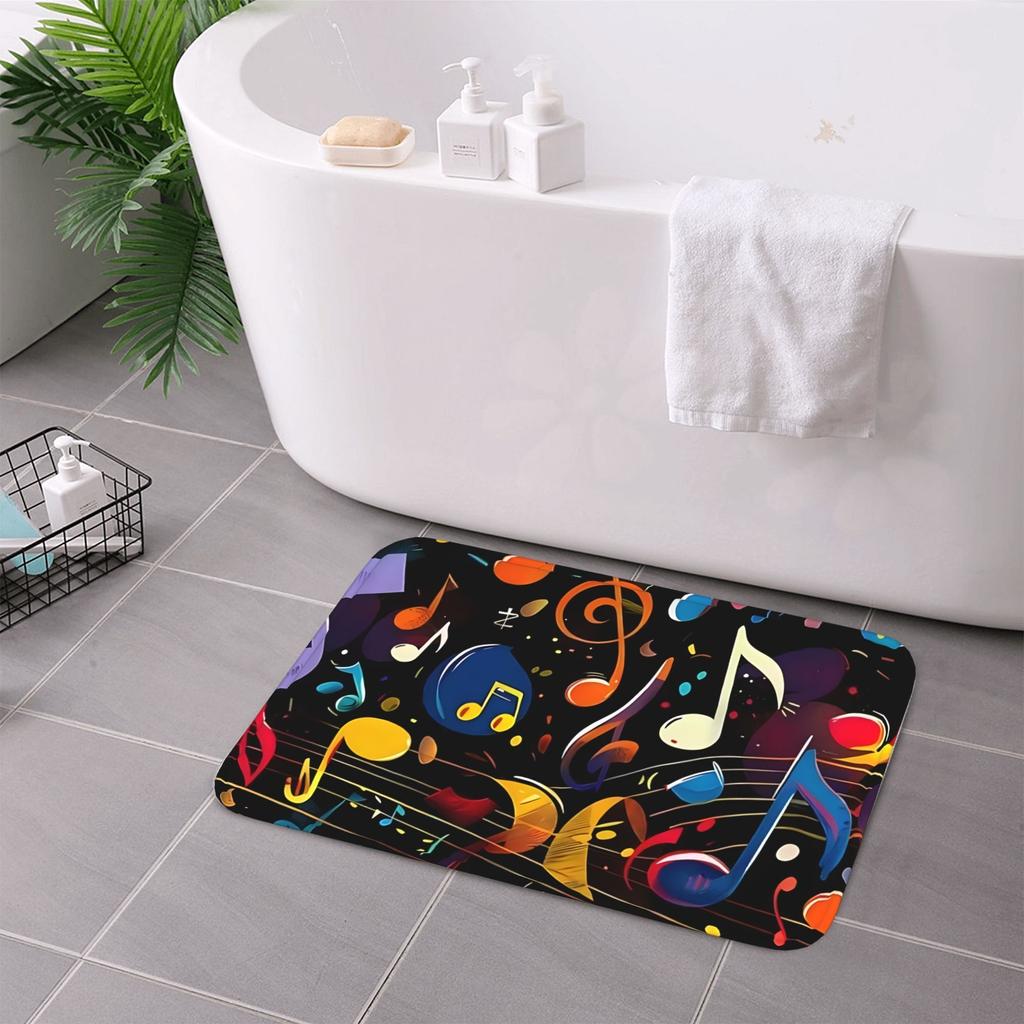 1PC Vibrant Musical Notation Kitchen Rug Non-Slip Door Mat Pop design Bathroom Rug Bath Mat Carpet for Home Sink Laundry Decor