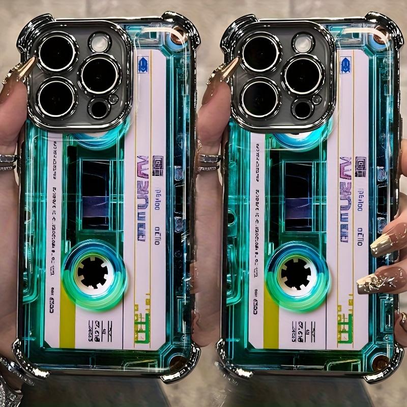 Unique Blue-Green Cassette Tape Phone Case For iPhone 17 16 15 14 13 12 11 Pro Max Plus 17 Air Airbag Plating Back Cover