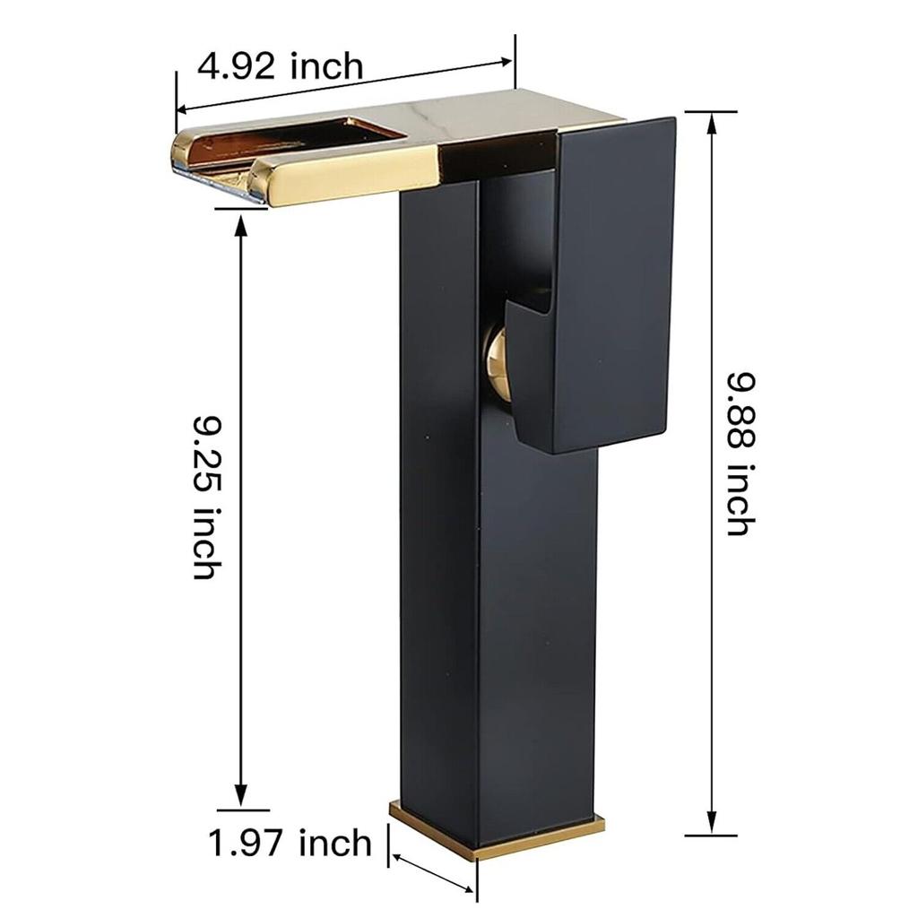 Schwarz-Gold LED 3 Farbwechsel Wasserfall Einhebel Einloch Bad Wasserhahn