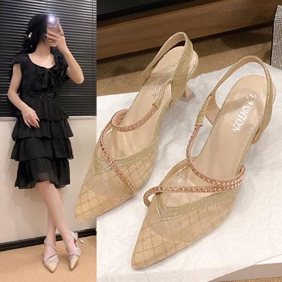 High-heeled Sandals for Women, New Summer Models with Skirts, Rhinestone Pointed Mesh, Fashionable and Versatile Stiletto Shoes for Women