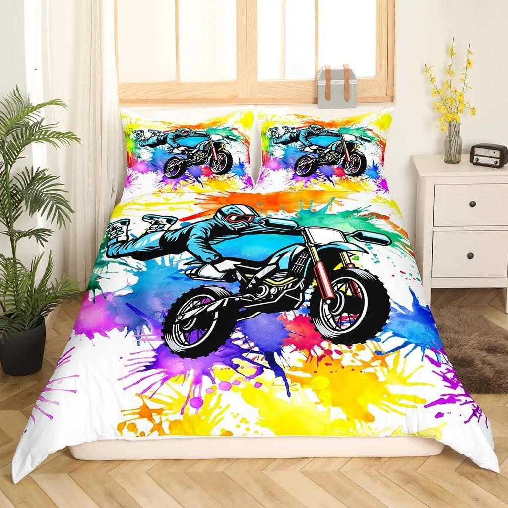 Motocross Zestaw Pościeli Pełny Kołdra z Pokrowcem Motocyklowego Zawodnika Sport Ekstremalny Poszwa na Kołdrę Motocykl Terenowy Pojazdy Silnikowe Pokrowiec na Kołdrę Bikera