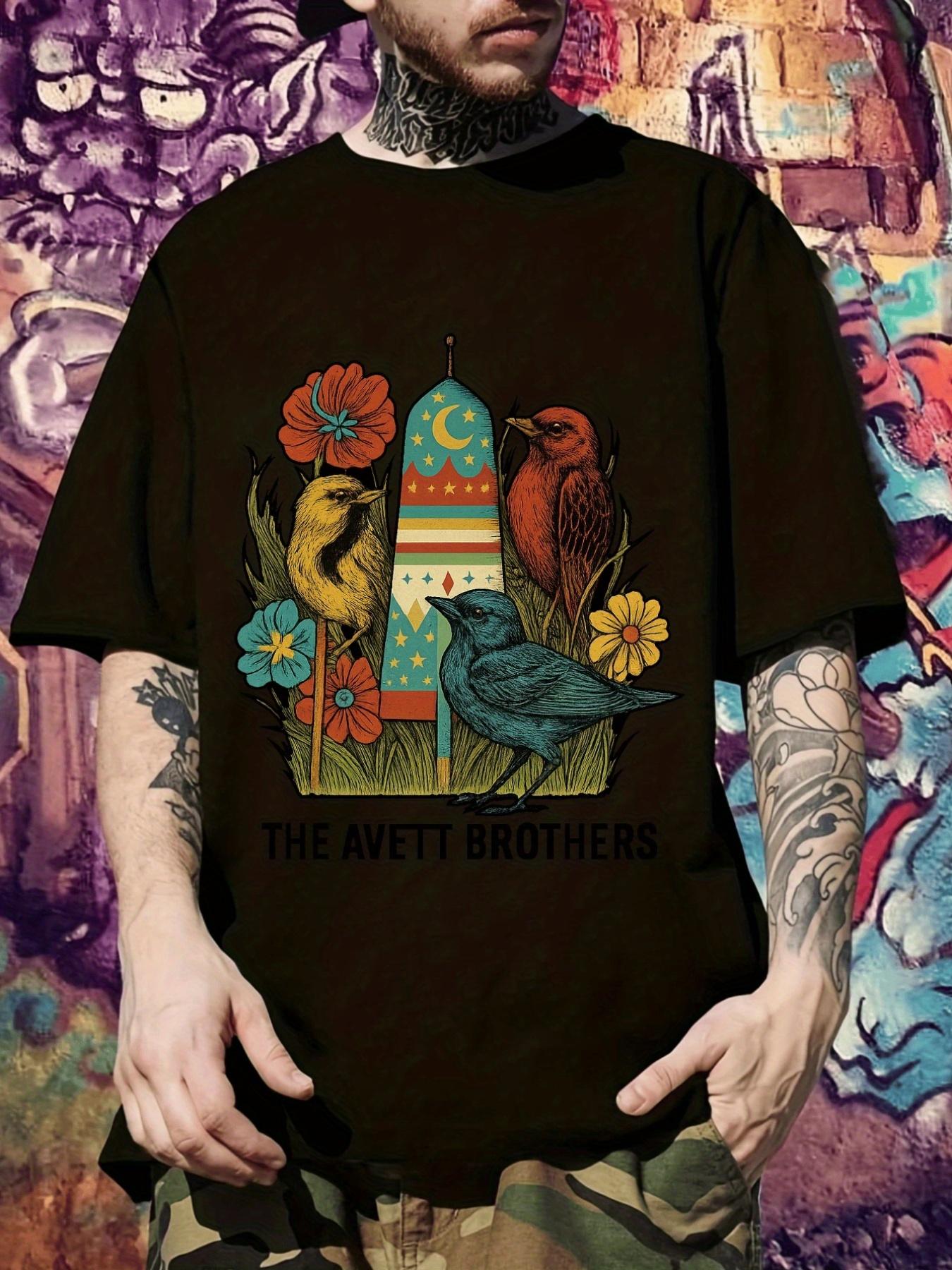

The Avett Brothers Graphic T-shirt for Men - Casual Short Sleeve Crew Neck Tee with Vibrant Bird & Floral Design XXXL