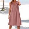 Women's cotton and linen dress summer sleeveless comfortable travel beach dress fashionable spring and summer vacation wear