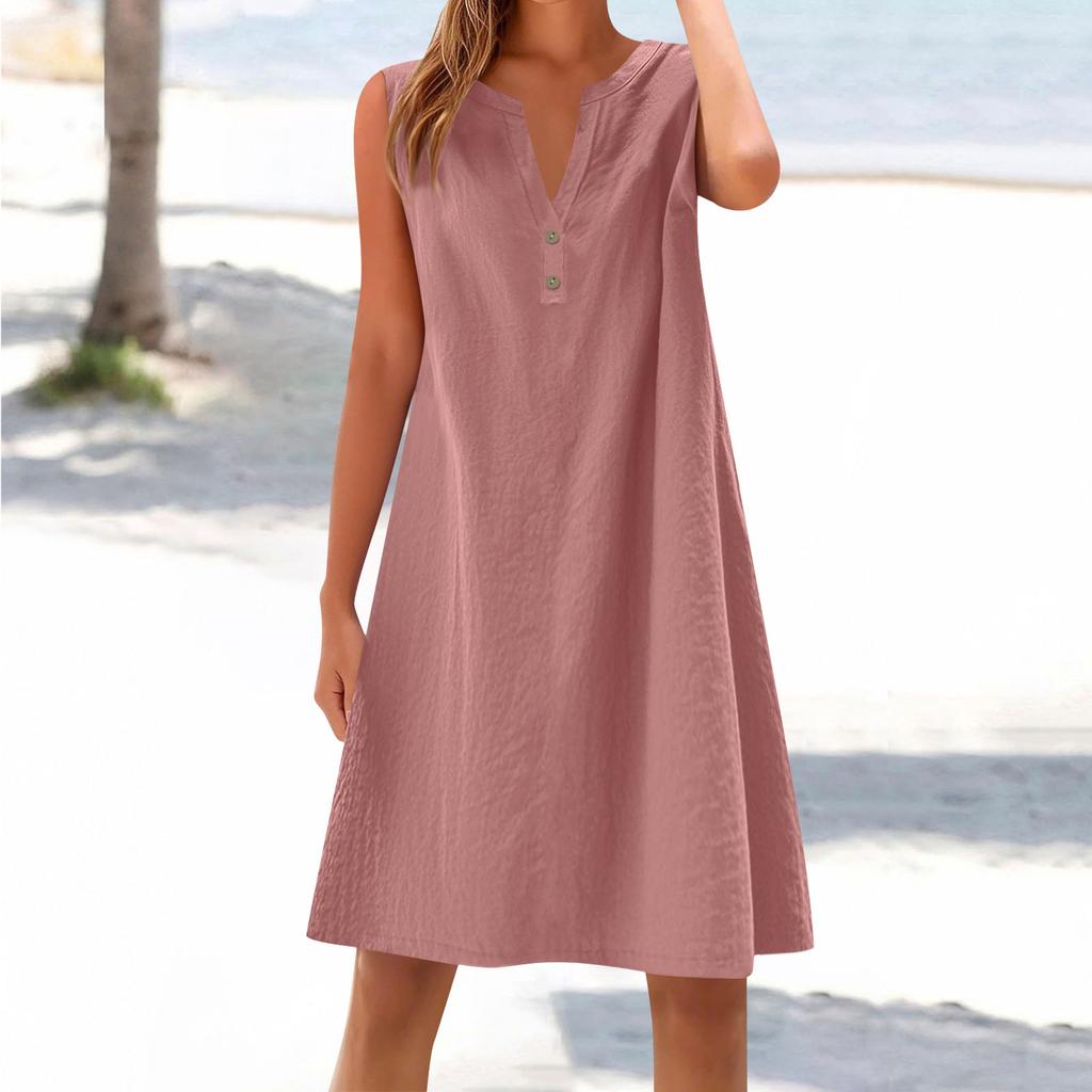 Women's cotton and linen dress summer sleeveless comfortable travel beach dress fashionable spring and summer vacation wear