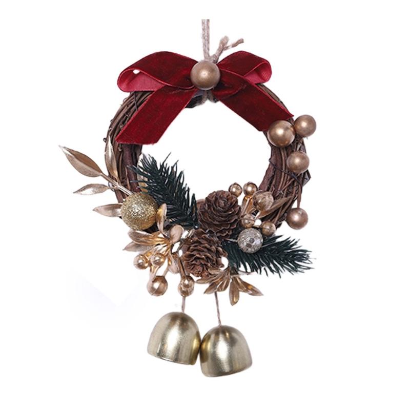Hanging Wreath With Bells Pinecones Decorative Durable Holiday Decoration Christmas Scene