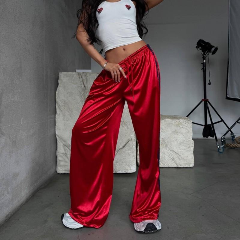 2026 Womens Wide Leg Drawstring Jogger Pants Streetwear Loose Fit Casual Trousers Blue Orange Red Pink