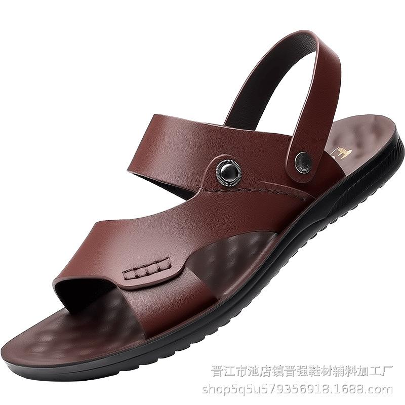 

Кожаные повседневные летние пляжные туфли на открытом носке, модные нескользящие сандалии, дышащие, мягкие, прохладные, модные, универсальные шлепанцы 47