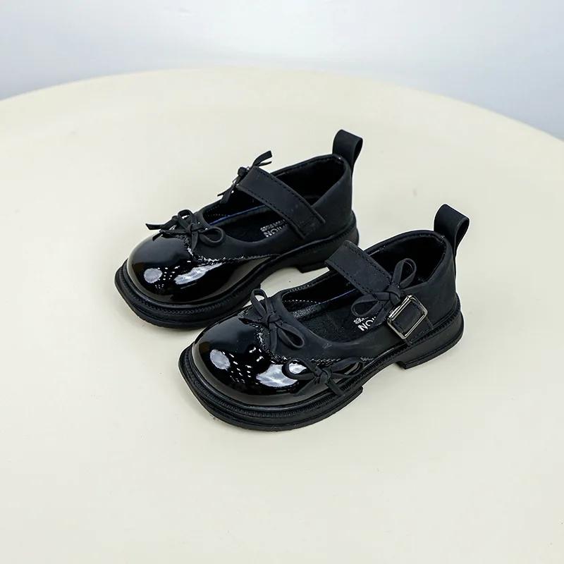 

New Kids Mary Jane Shoes Causal Patchwork Versatile Girls Fashion Princess Leather Shoes Bowknot Sweet Children s Flats Non-slip 26