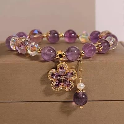 Exquisite Purple Crystal Beads Zircon Charm Bracelet for Women Girls Cute Birthday Jewelry Accessories Gifts