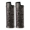 2Pcs Lighter Case Zinc Alloy Lighter Storage Container Floral Pattern for Outdoor Camping Hiking