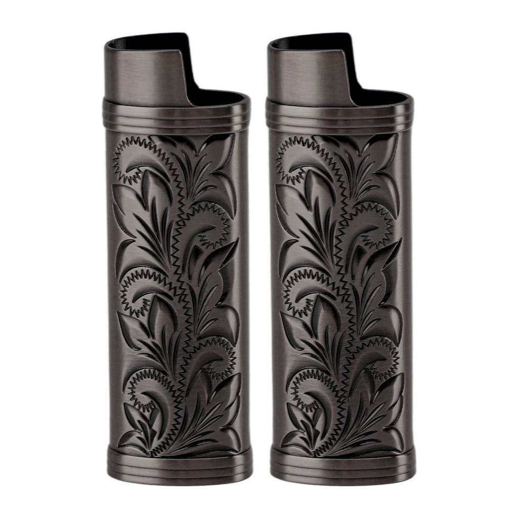 2Pcs Lighter Case Zinc Alloy Lighter Storage Container Floral Pattern for Outdoor Camping Hiking