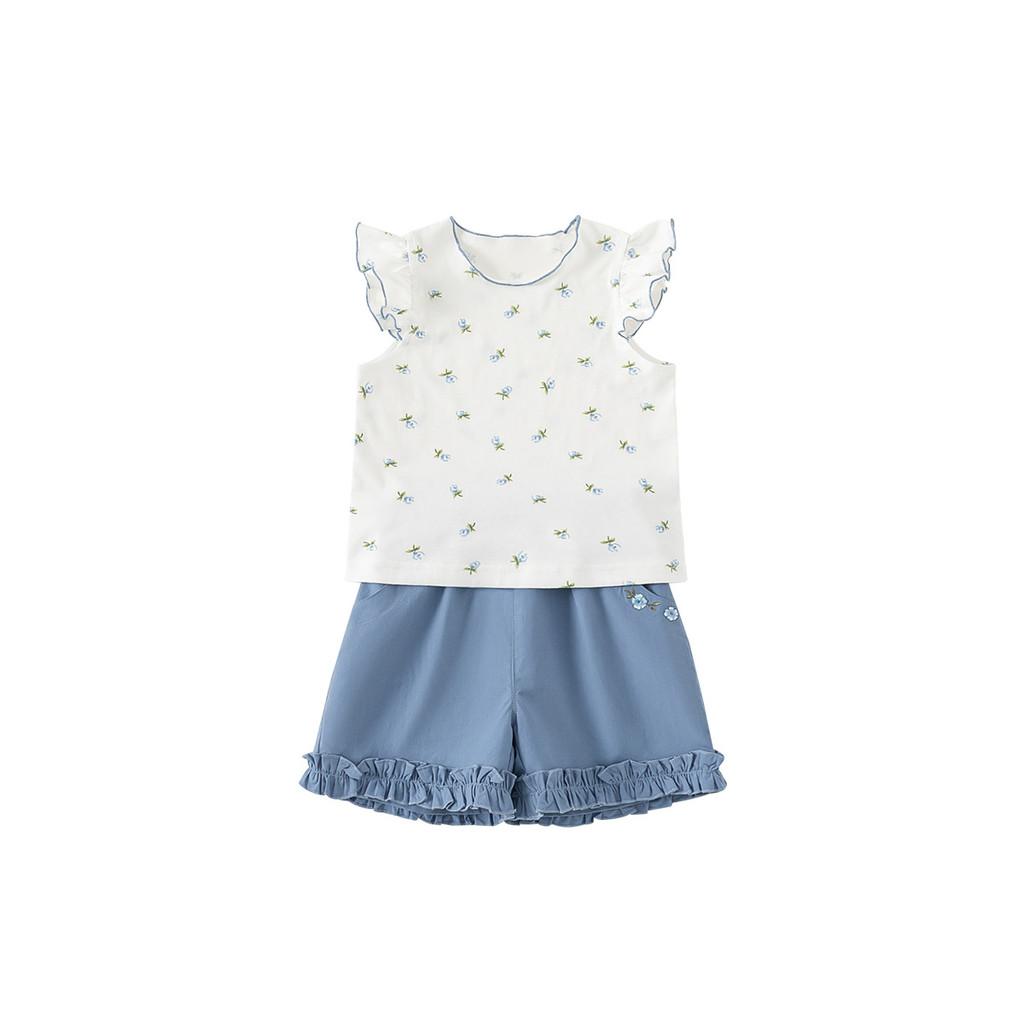 

Girl Summer Cotton Floral Short Sleeve Twopiece Set For Kids Ages 3 To 8 140cm