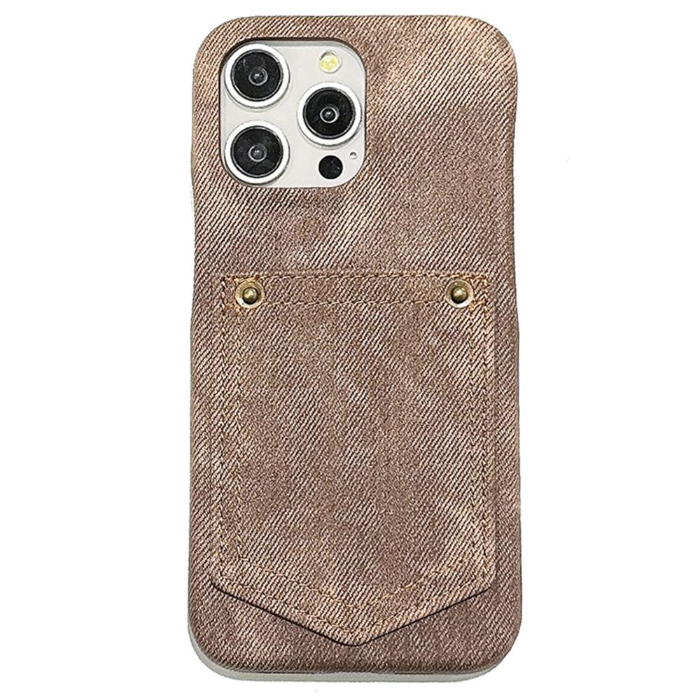 For iPhone 16 Pro Case Card Holder Jeans Cloth Texture PU Leather Back Cover D
