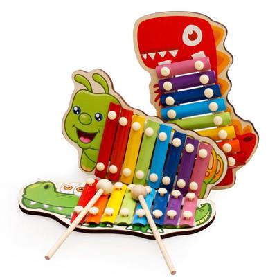 Xilofono animale musicale a bussare a mano in legno 8 tasti Strumento a percussione Giocattolo per bambini