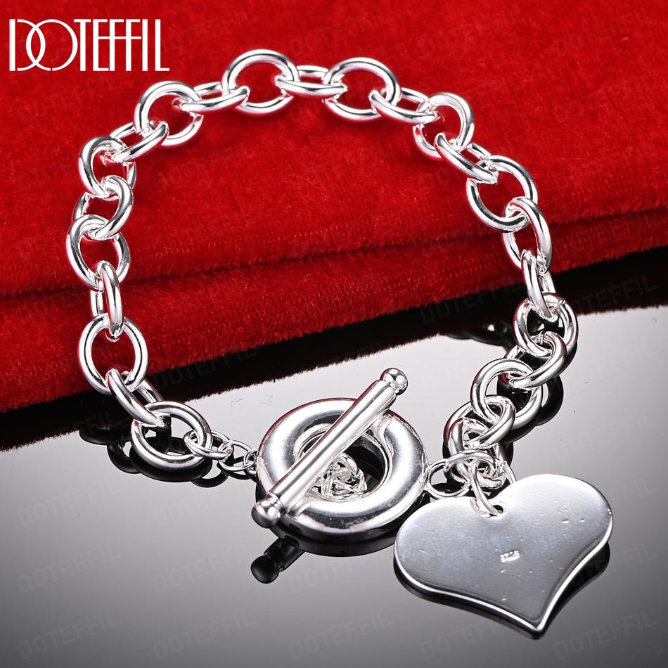 925 Sterling Silver Heart Pendant Bracelet Wedding Jewelry