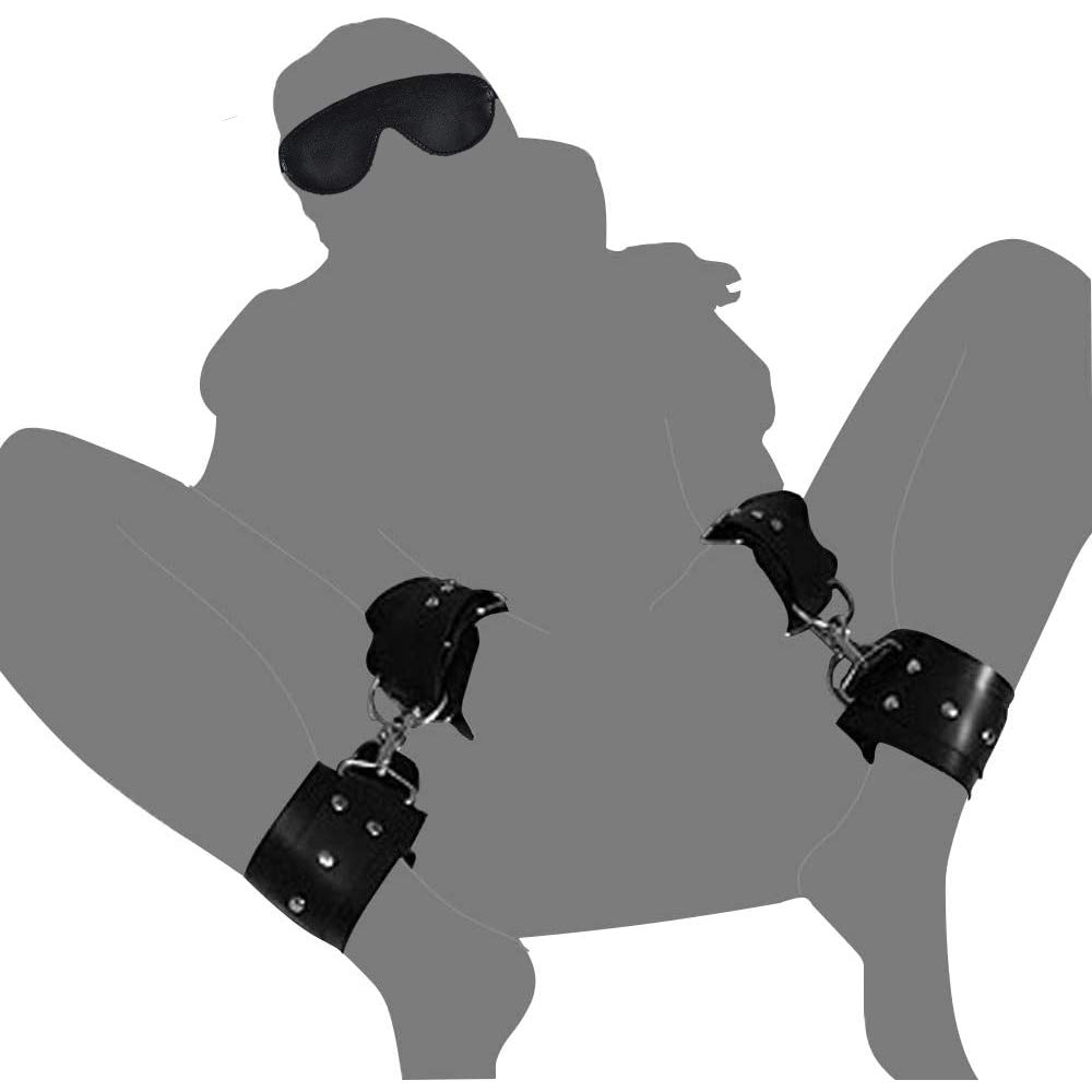 Ninonly SM Goods SM Set Restraints Set Handcuffs Leg Cuffs Eye Mask SM Play Fluffy Adjustable Eliminates Boredom 3-Piece (Black)