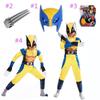 Exquisites blau-gelbes Wolverine-Muskelkostüm für Kinder und Erwachsene, ideal für Halloween-Partys