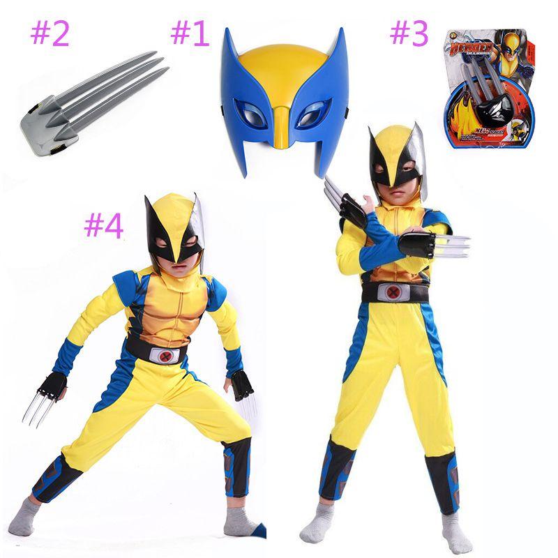 Exquisites blau-gelbes Wolverine-Muskelkostüm für Kinder und Erwachsene, ideal für Halloween-Partys