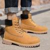 Unisex Yellow High-Top Waterproof Martin Boots – Trendy Autumn/Winter Cowhide Workwear for Couples