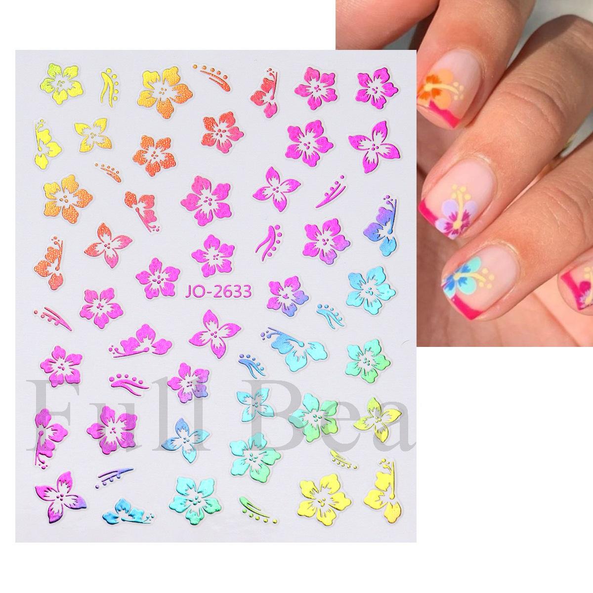 Наклейки для ногтей с цветами, наклейки для дизайна ногтей, разноцветные слайдеры, декор для маникюра