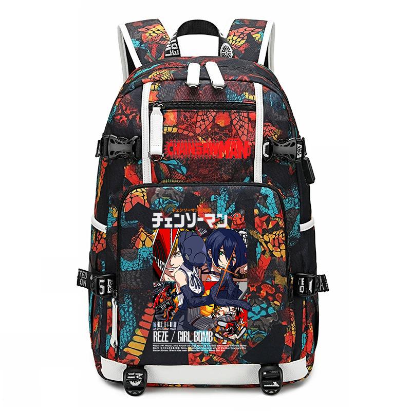 Chainsaw Man Anime Print Student Rugzak Grote Capaciteit Casual Dagrugzak voor Kinderen Tieners School Reizen