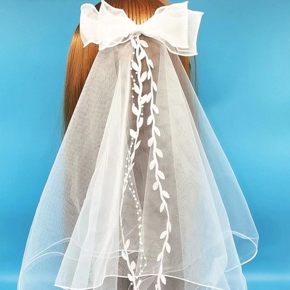 Flowing Girls Head Gauze Polyester Bridal Tulle Portable Bow Veil Hair Hoop  Photo Props