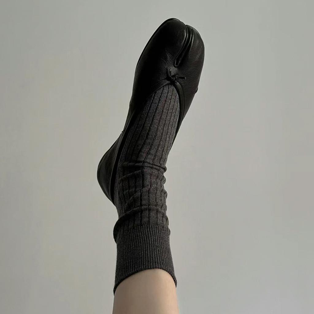 Sheepskin Version~ Genuine Leather Retro Niche Flat-bottomed Shallow Mouth Ballet Single Shoes Women's Split-toed Shoes Pig's Trotters Horseshoe Mary