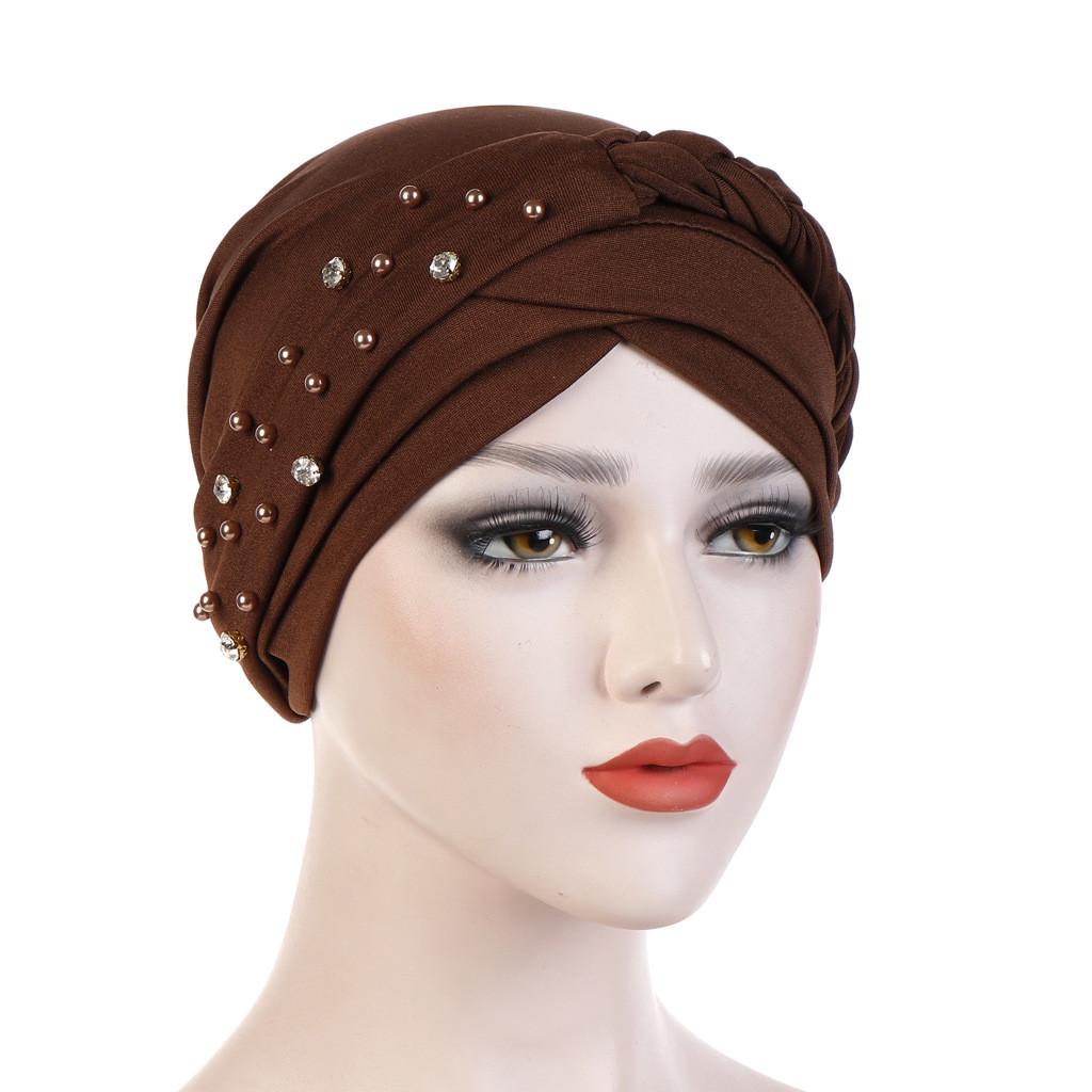 Women Muslim Hair Loss Braid Head Wrap Hijab Turban Cancer Cap Hat Solid Color