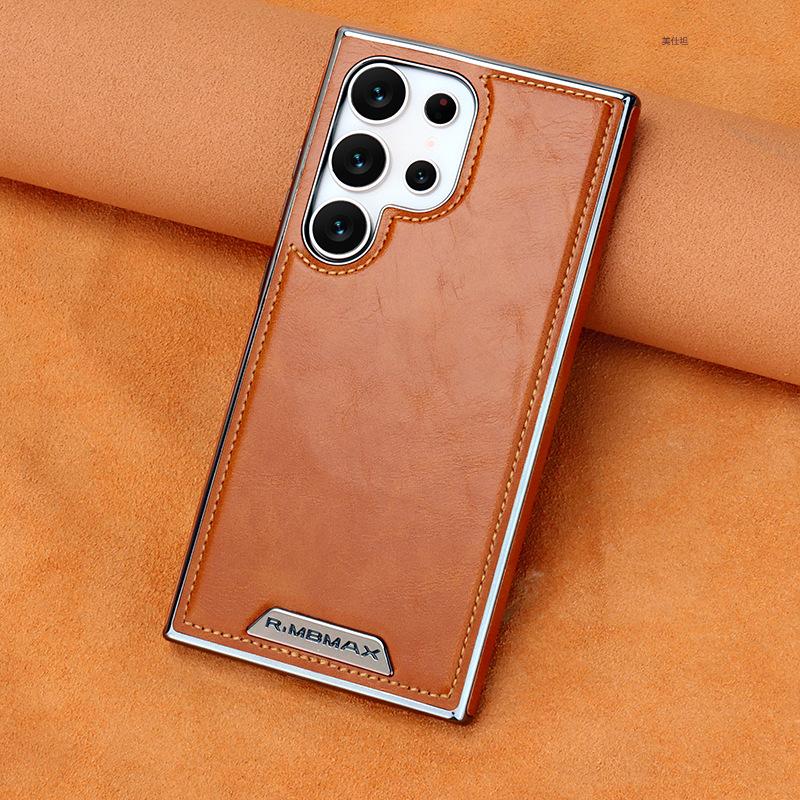 Applicable to Samsung s25edge mobile phone case magnetic suction anti-drop all-inclusive s26ultra electroplated 24u business s23u leather case