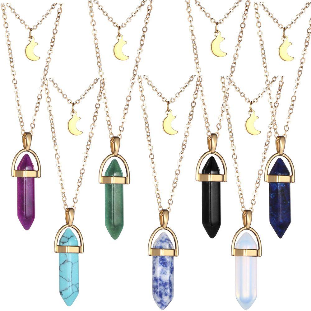 

Women Jewelry Hexagonal Pendant Healing Crystal Opals Crystal Necklaces Multilayer Necklace