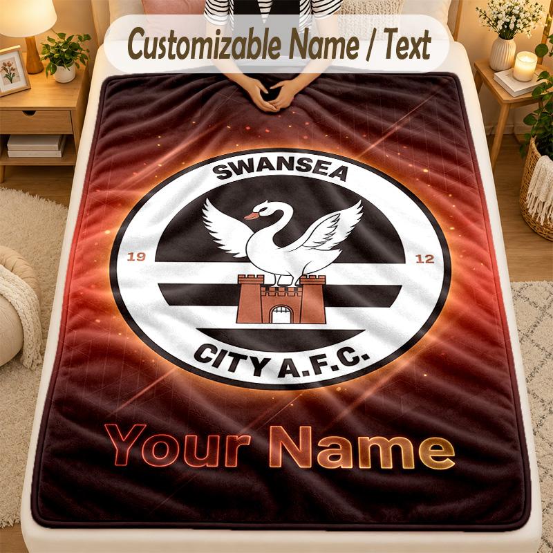 Flannel BlanketSwansea City FC Custom Name Text Personalized Soft Warm Throw Blanket Home Decor Gift