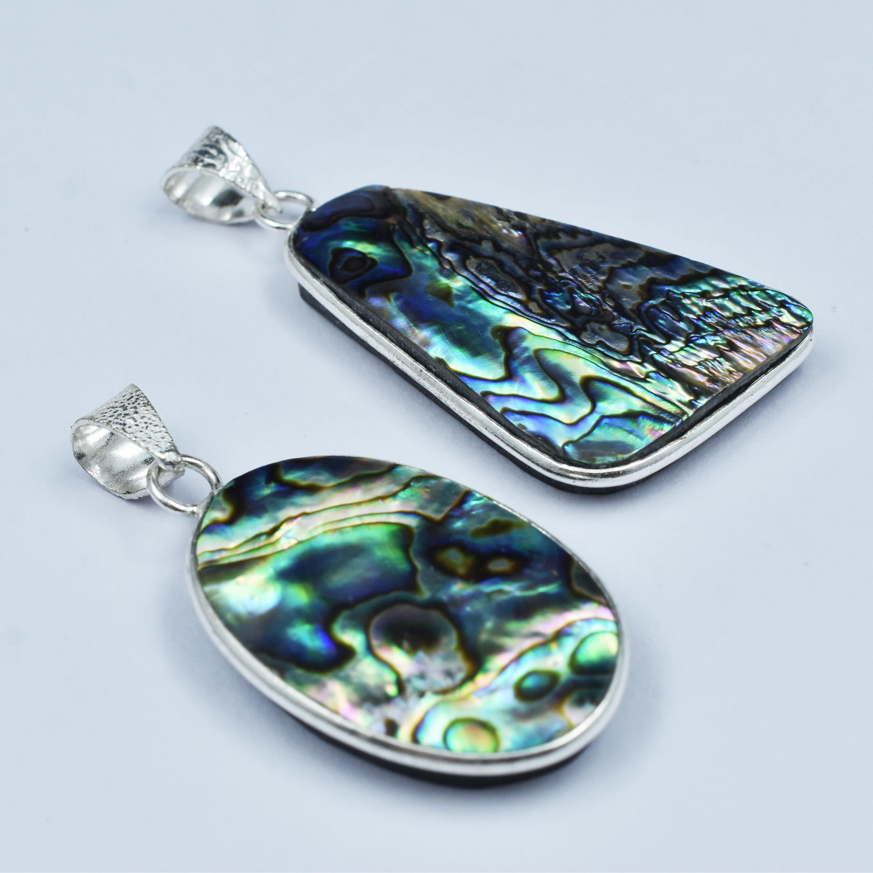 

Овально-грушоподібний самоцвіт з абалонової раковини 96.60 карат пара срібний кулон 925 проби цілющий камінь AR-1704-S 38-34 mm різнокольоровий