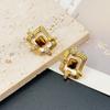 Französische Retro Tigerauge Ohrstecker, Hochwertige Geometrische Quadratische Perlmutt Ohrstecker.