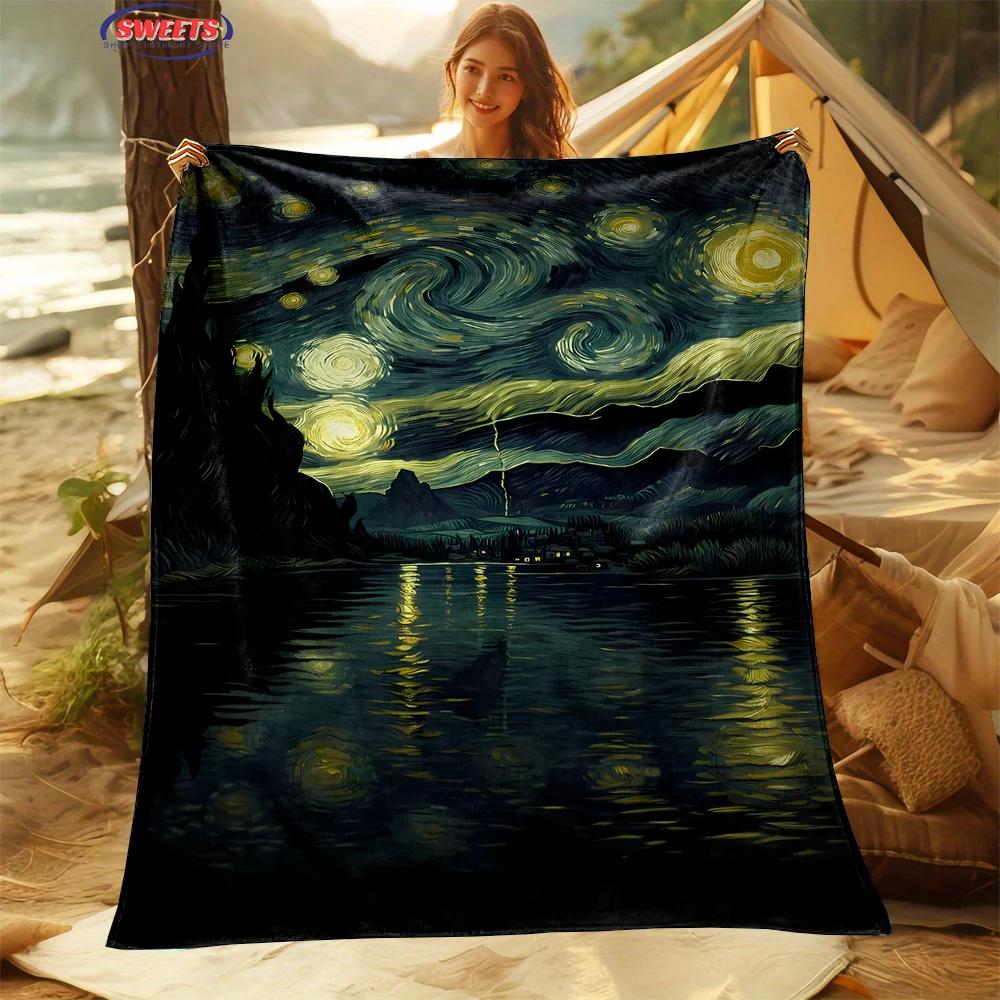 Comfortable and Soft Starry Sky Theme Blanket, Add Beauty To The Home, All Seasons, Home Office Can Be Used, Nap Camping Blanket