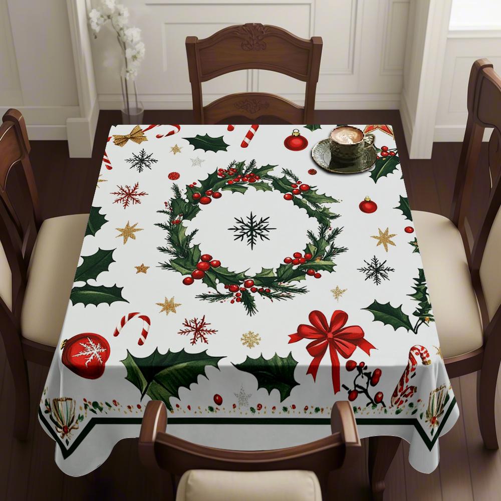 Christmas Poinsettia Holly Snowflake Waterproof Tablecloth Table Decor Winter Xmas Kitchen Table Runner Christmas Decorations